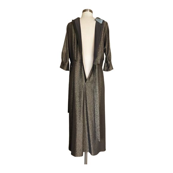 PRADA Lamé Silk Blend Dress in Gold Midi 3/4 Sleeves Runway Designer IT 44/ US 8 - Picture 6 of 16